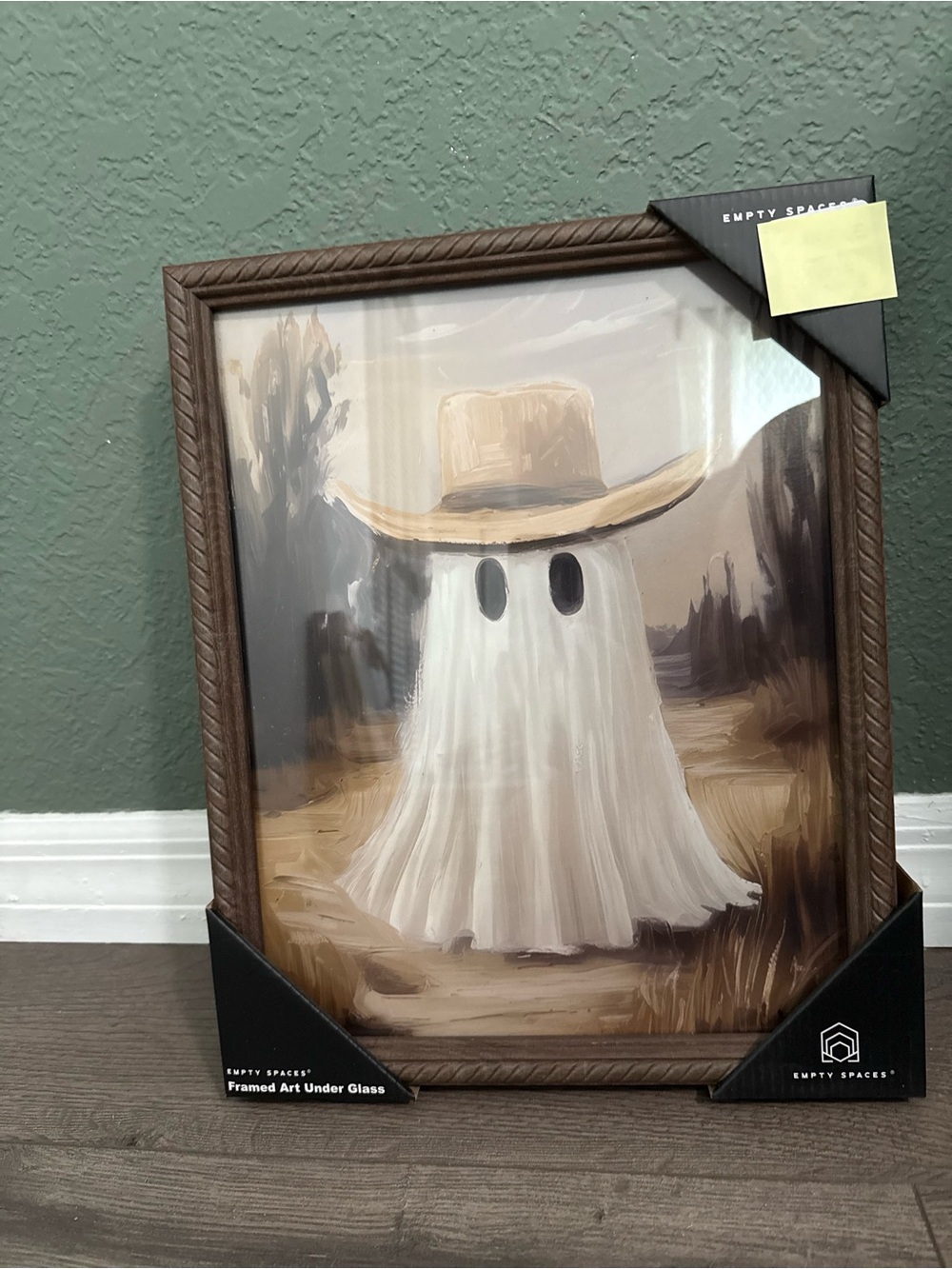 Ghost in Cowboy Hat Framed Art - Neutral Tones